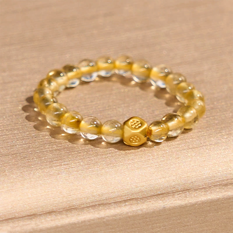 KarmaRipple's 3mm Golden Rutilated Quartz Beadwork Wealth Elastic String Ring p3