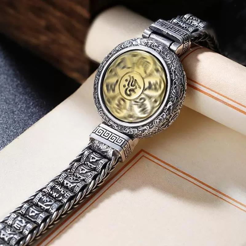 KarmaRipple's Tibetan Bronze Buckle Om Mani Padme Hum Turntable Rotatable Peace Metal Bracelet p4