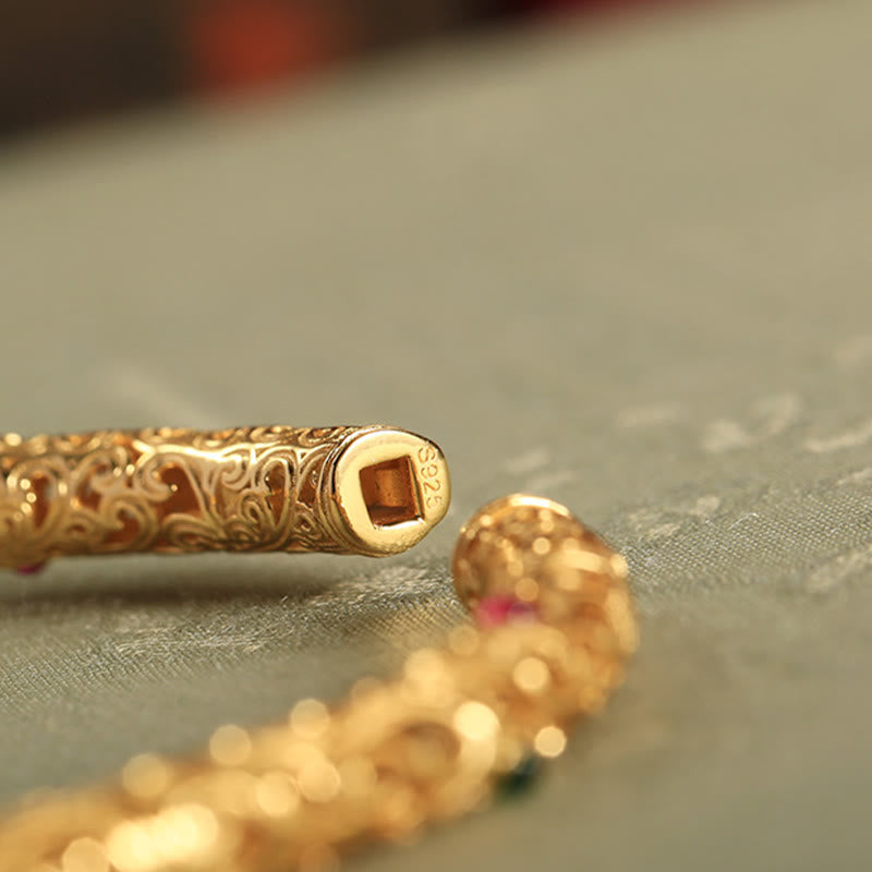 KarmaRipple's Cyan Jade Bronze Plated Gold Auspicious Clouds Gourd Fortune Bracelet Bangle p13