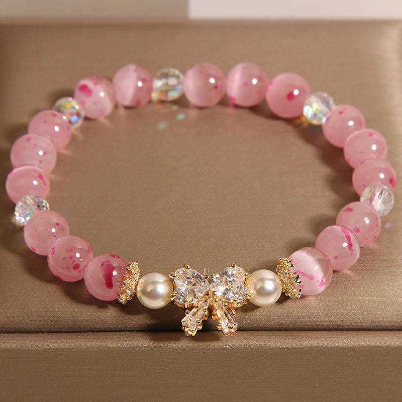 KarmaRipple's Cherry Blossom Pink Cat's Eye Pearl Bow-knot Rosette Support Bracelet p7