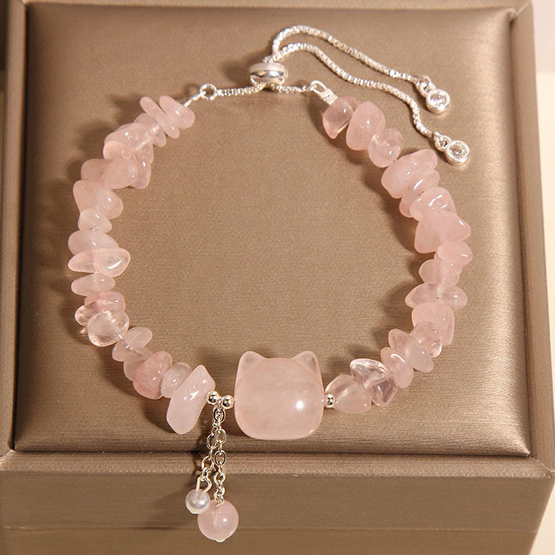 KarmaRipple's Authentic Pink Gemstone Agate Gravel Stone Cat Head Soothing Bracelet p1