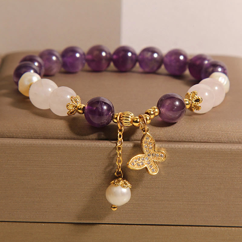 KarmaRipple's Authentic Amethyst Pearl Gemstone Spiritual Balancing Butterfly Talisman Bracelet p9