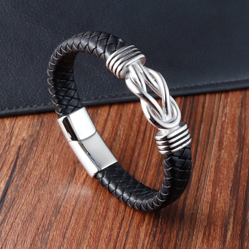 KarmaRipple's Endless Weave Pattern Titanium Steel Balance Leather Buckle Bracelet p14