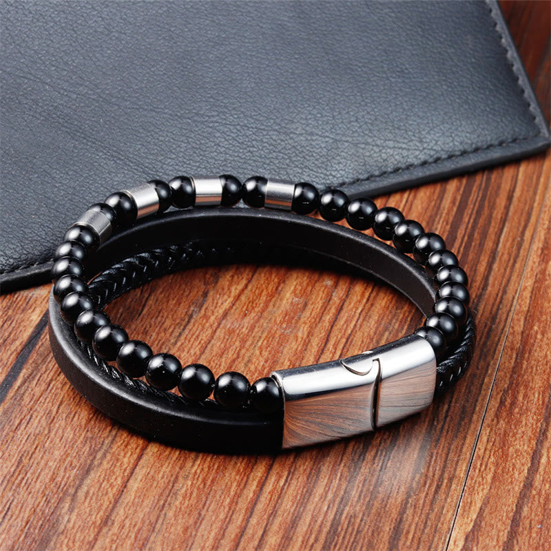 KarmaRipple's Frosted Stone Multi-layer Leather Titanium Steel Balance Buckle Bracelet p10