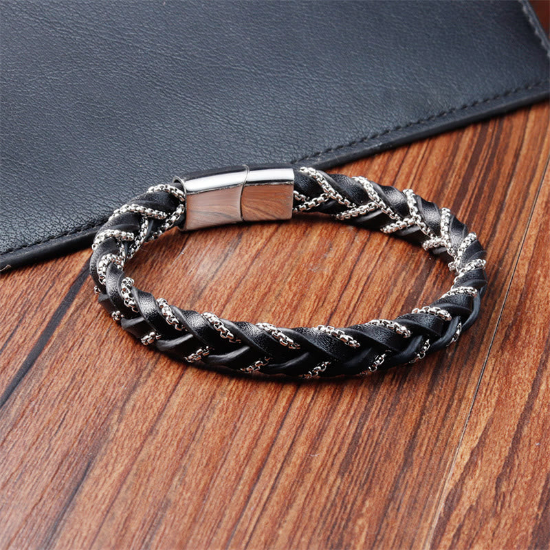 KarmaRipple's Simple Design Titanium Steel Calm Woven Leather Buckle Bracelet p11