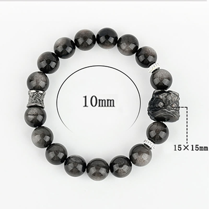 KarmaRipple's Authentic Silver Sheen Obsidian Lion Dance Protection Bracelet p7