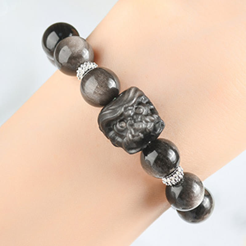 KarmaRipple's Authentic Silver Sheen Obsidian Lion Dance Protection Bracelet p10