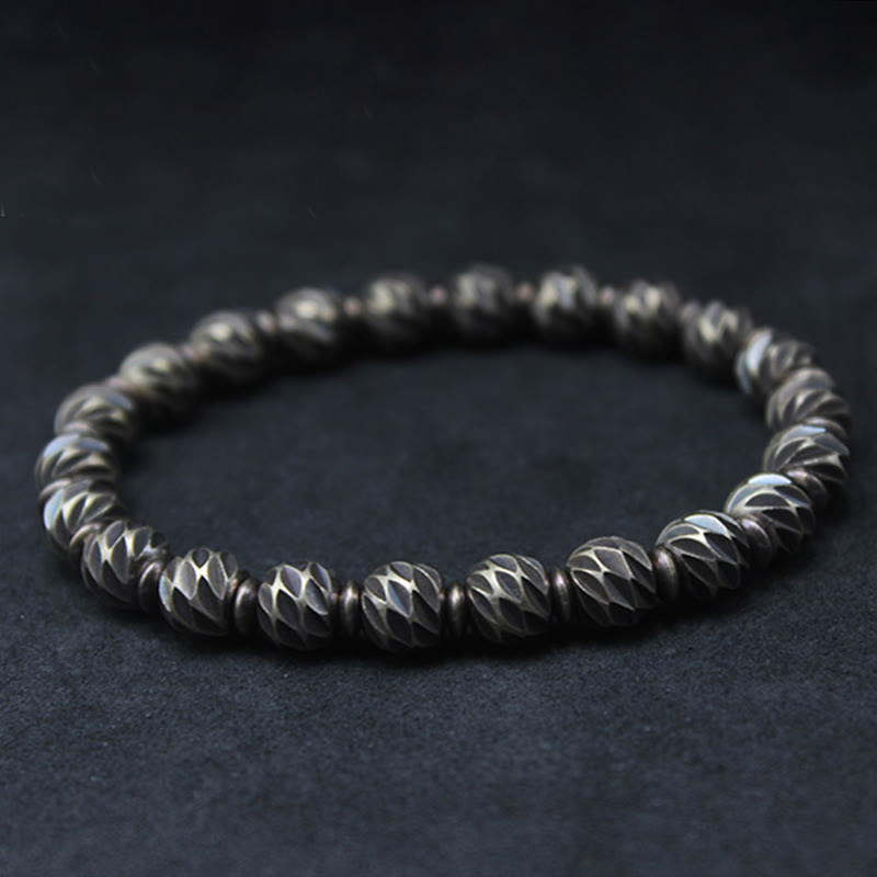 KarmaRipple's Vintage Distressed Knife Carving Pattern Bronze Brass Beadwork Wealth Bracelet p3