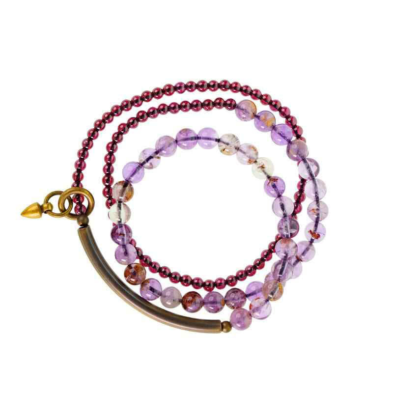 KarmaRipple's Retro 6mm Amethyst 4mm Garnet Multilayer Balance Bracelet p15