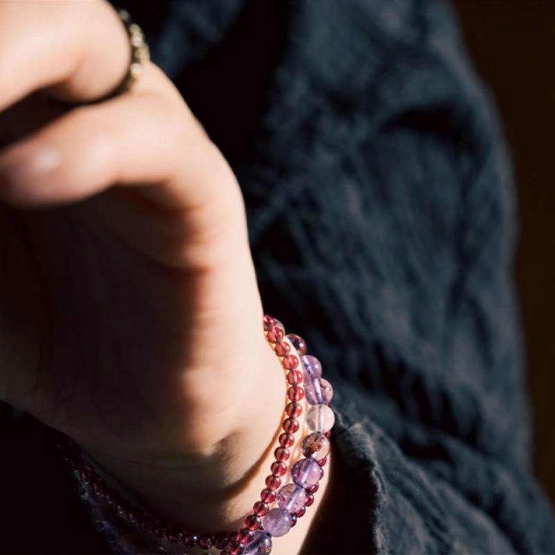 KarmaRipple's Retro 6mm Amethyst 4mm Garnet Multilayer Balance Bracelet p13