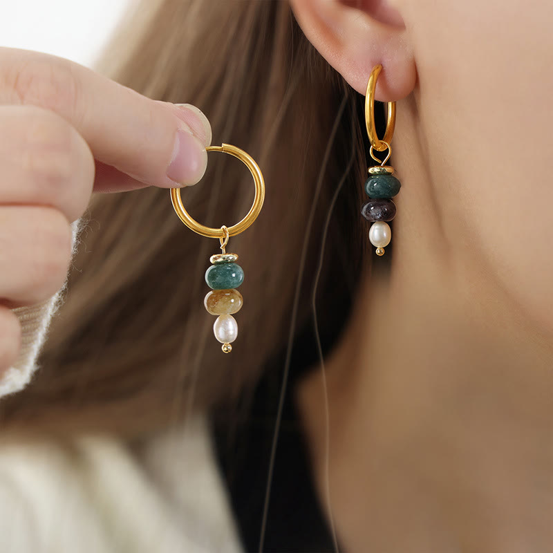 KarmaRipple's Tibetan Marnyi Stone'sign Authentic Red Agate Pearl Confidence Titanium Steel Earrings p14