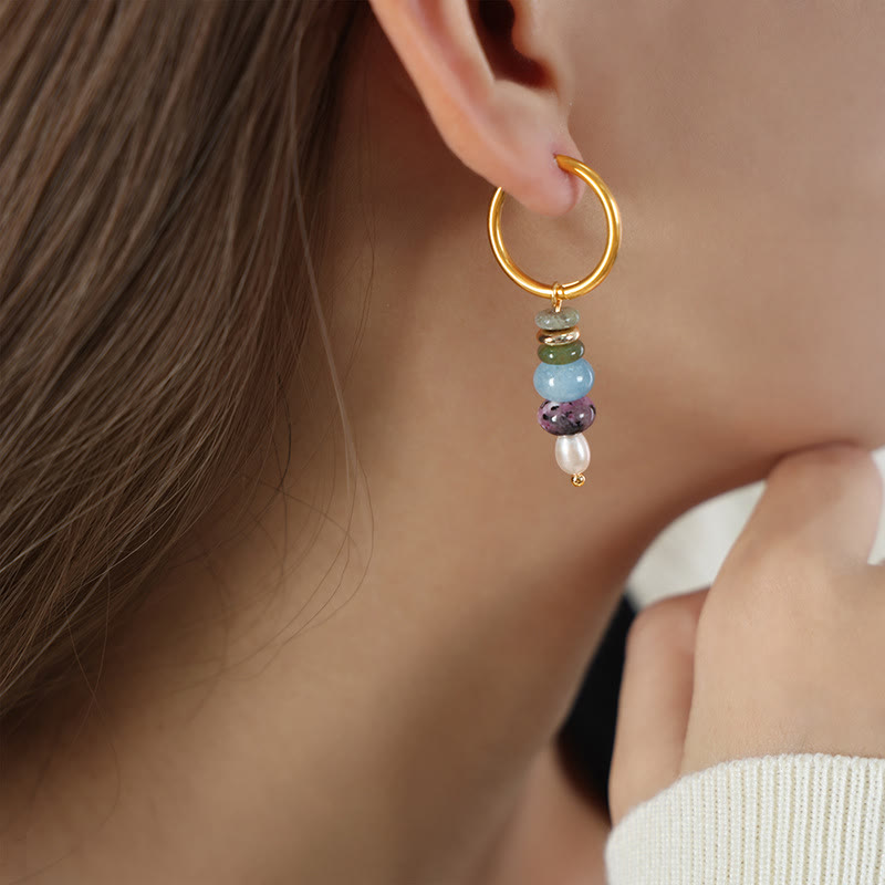 KarmaRipple's Tibetan Marnyi Stone'sign Authentic Red Agate Pearl Confidence Titanium Steel Earrings p15