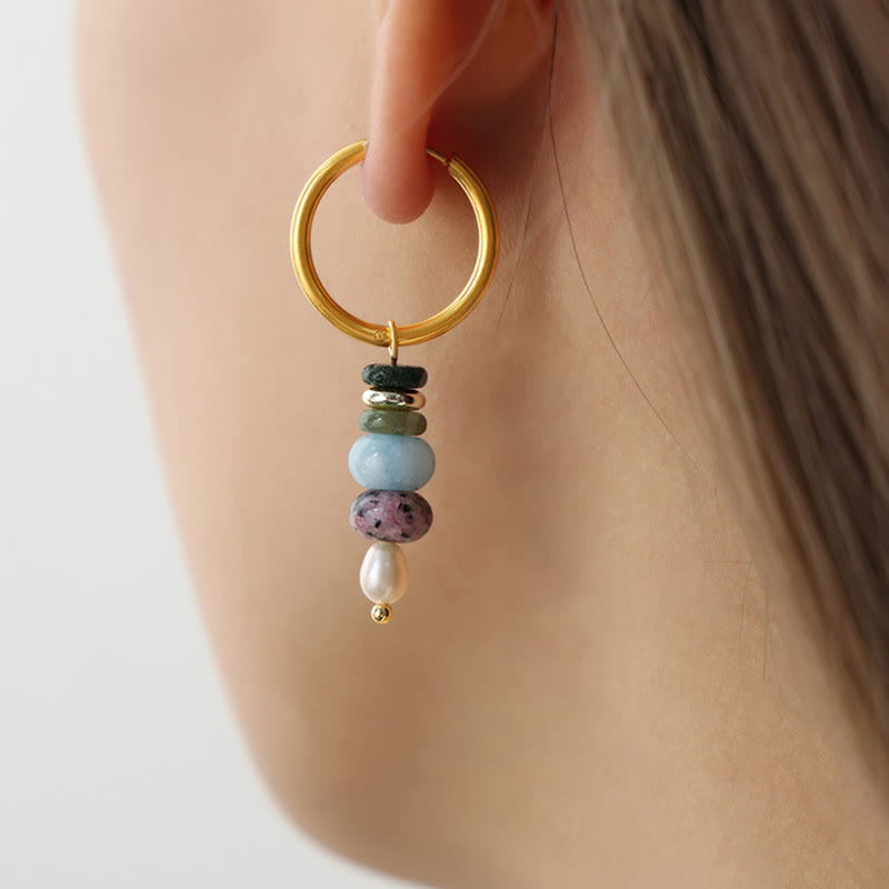 KarmaRipple's Tibetan Marnyi Stone'sign Authentic Red Agate Pearl Confidence Titanium Steel Earrings p8