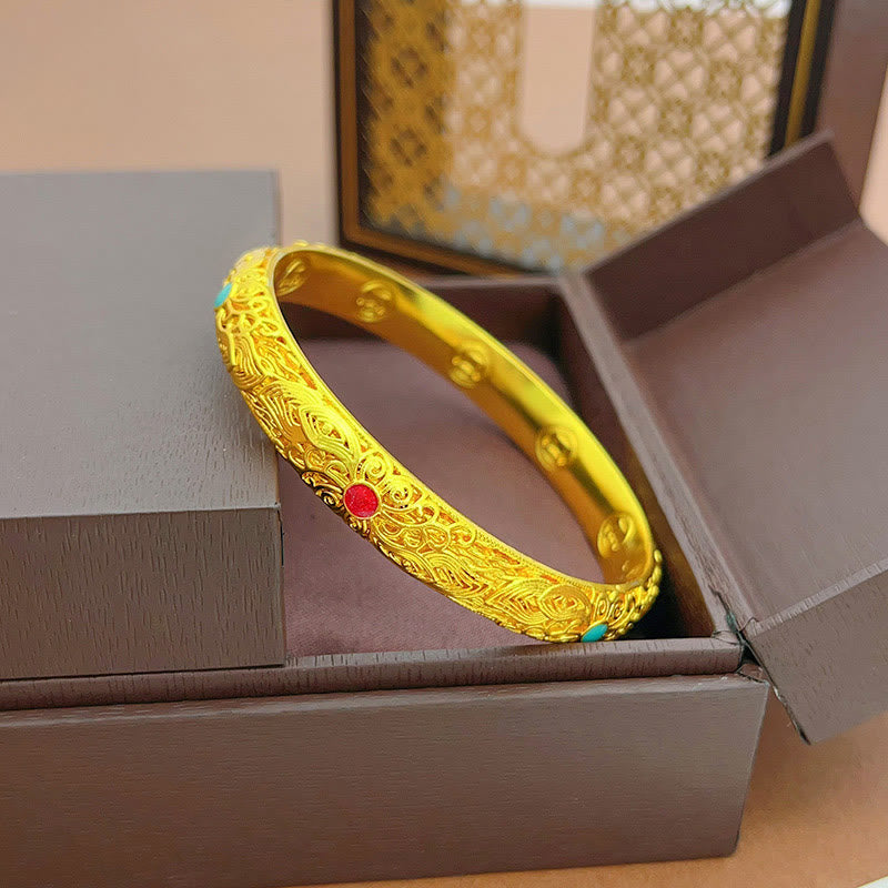 KarmaRipple's Bronze Plated Gold Flowers Leaves Fortune Bracelet Bangle p3