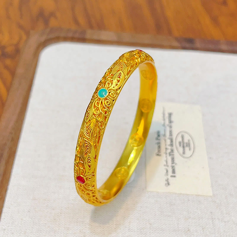 KarmaRipple's Bronze Plated Gold Flowers Leaves Fortune Bracelet Bangle p25