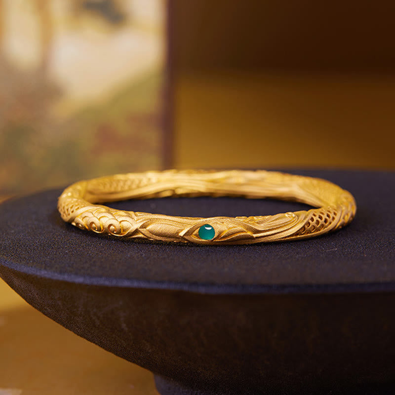 KarmaRipple's 999 Sterling Silver Golden Flower Hollow Design Blessing Bracelet Bangle p2