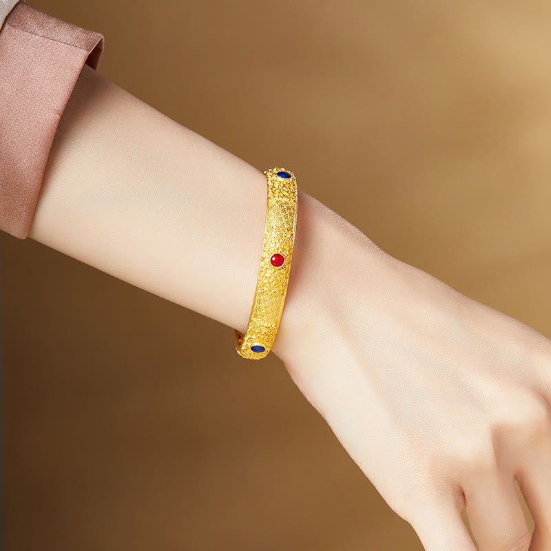 KarmaRipple's 925 Sterling Silver Golden Auspicious Clouds Hollow Design Protection Bracelet Bangle 2.20 IN (56 MM) p5