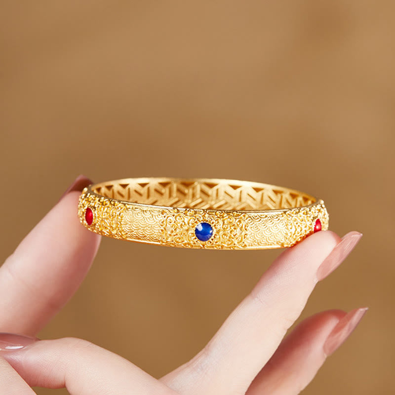 KarmaRipple's 925 Sterling Silver Golden Auspicious Clouds Hollow Design Protection Bracelet Bangle 2.20 IN (56 MM) p3