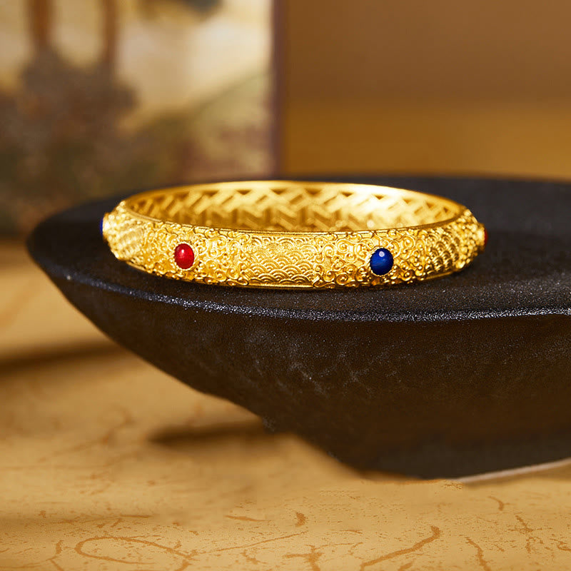 KarmaRipple's 925 Sterling Silver Golden Auspicious Clouds Hollow Design Protection Bracelet Bangle 2.20 IN (56 MM) p1