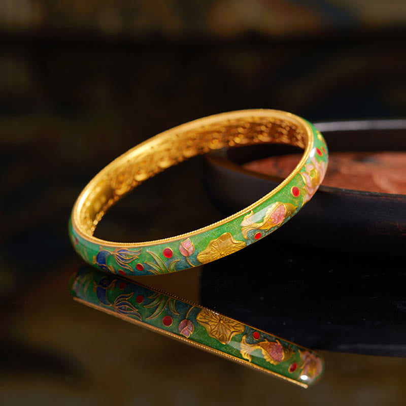 KarmaRipple's 999 Sterling Silver Koi Fish Lotus Hollow Design Wealth Bracelet Bangle 2.28 IN (58 MM) p2