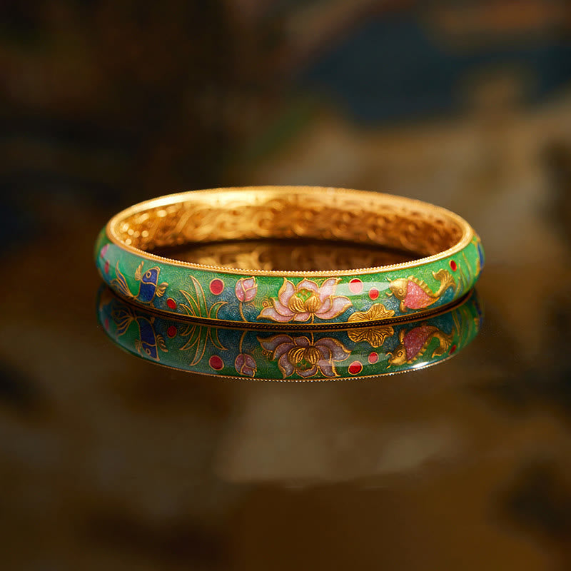 KarmaRipple's 999 Sterling Silver Koi Fish Lotus Hollow Design Wealth Bracelet Bangle 2.28 IN (58 MM) p13