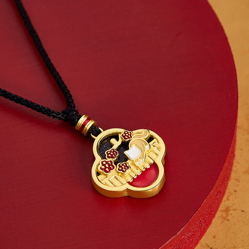 KarmaRipple's 925 Sterling Silver Plum Blossom Cat Four Leaf Clover Blessing Pendant Necklace p2