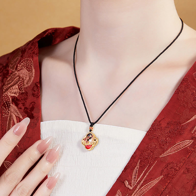 KarmaRipple's 925 Sterling Silver Plum Blossom Cat Four Leaf Clover Blessing Pendant Necklace p8