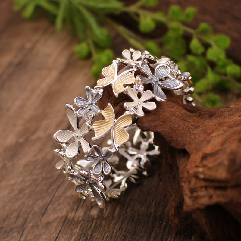 KarmaRipple's Colorful Butterfly Flowers Love Alloy Elastic Bracelet Bangle p11