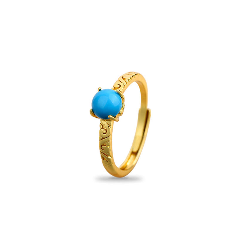 KarmaRipple's Simple Design Turquoise Protection Bronze Adjustable Ring p4