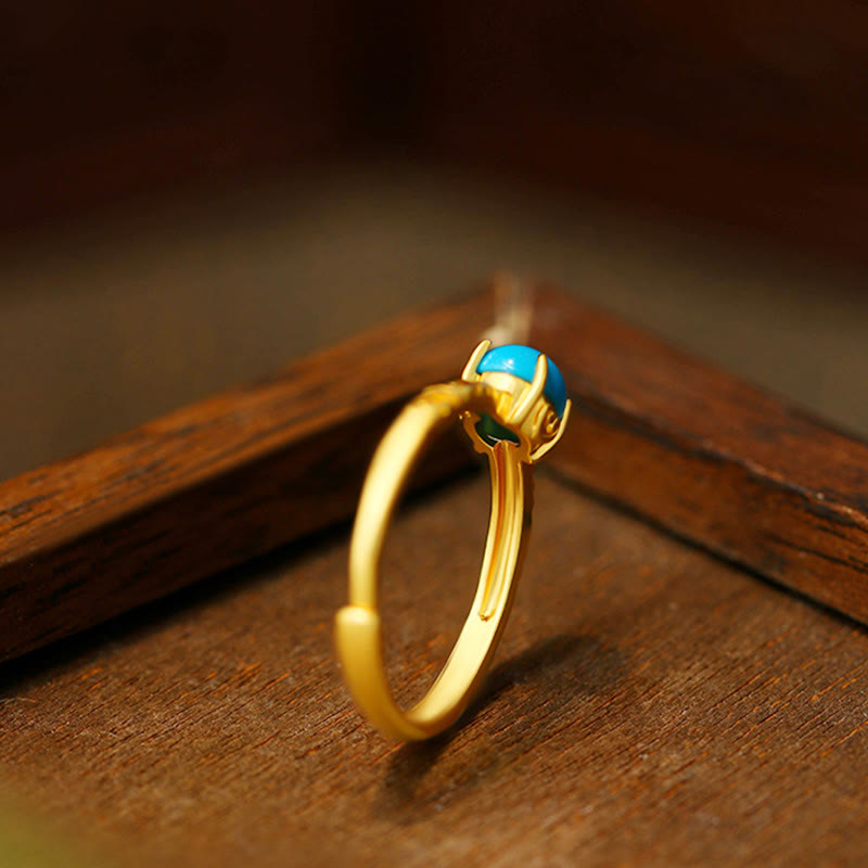 KarmaRipple's Simple Design Turquoise Protection Bronze Adjustable Ring p2