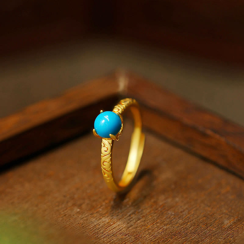 KarmaRipple's Simple Design Turquoise Protection Bronze Adjustable Ring p6