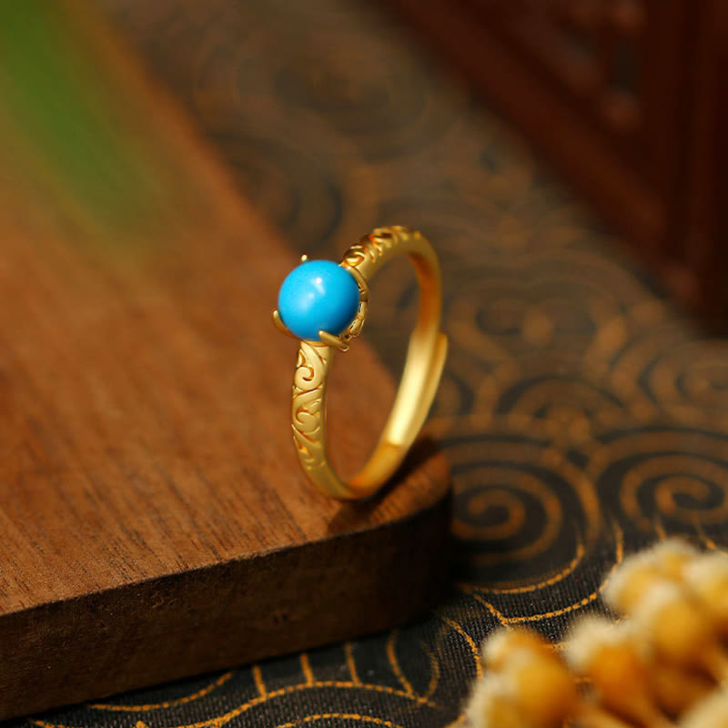 KarmaRipple's Simple Design Turquoise Protection Bronze Adjustable Ring p3