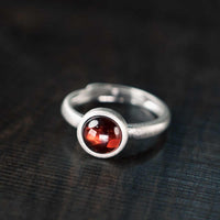 KarmaRipple's Authentic 925 Sterling Silver Garnet Adjustable Protection Ring