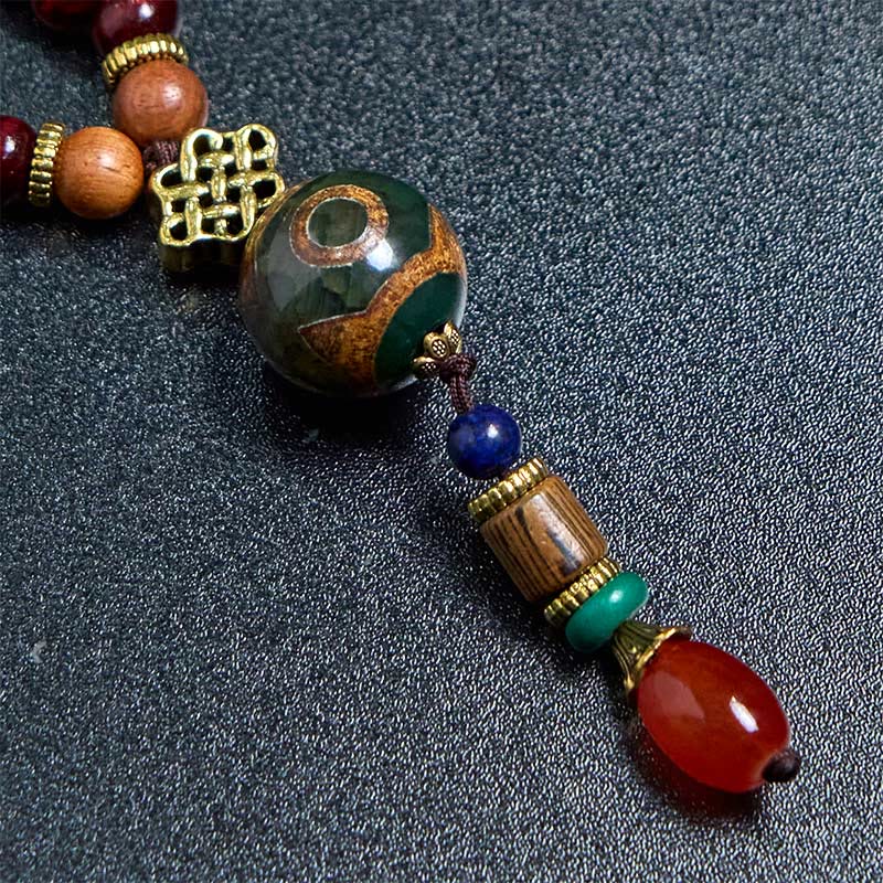 KarmaRipple's Tibetan Handmade Wenge Wood Protection Dzi Bead Elephant Head Pendant Necklace p7