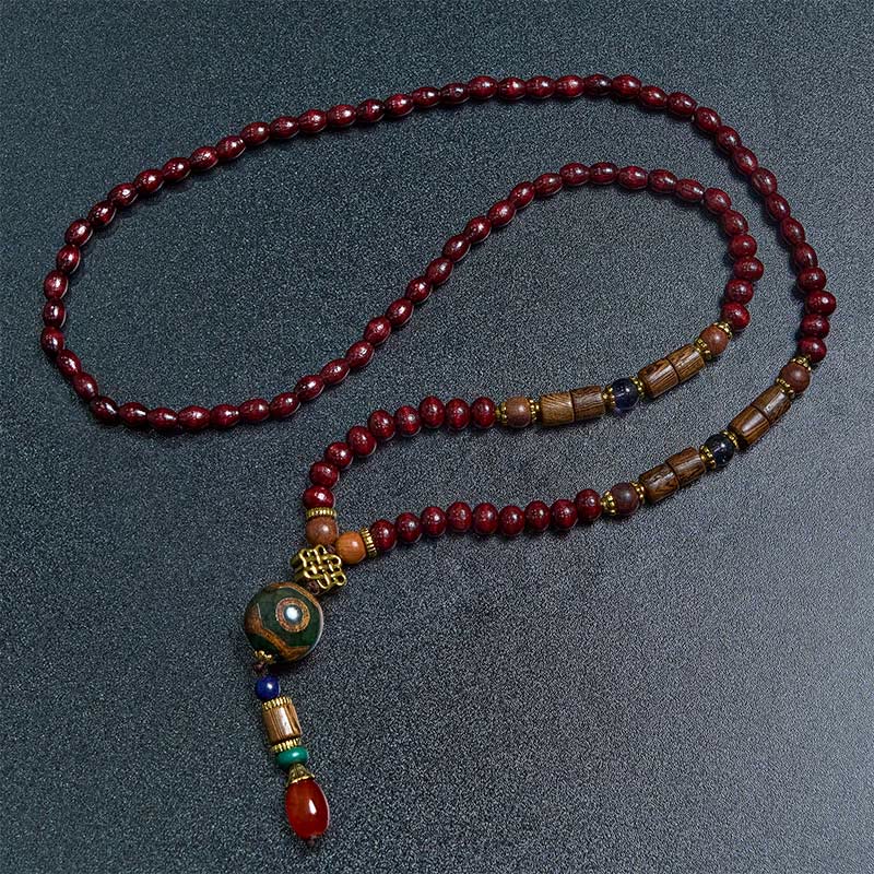 KarmaRipple's Tibetan Handmade Wenge Wood Protection Dzi Bead Elephant Head Pendant Necklace p3