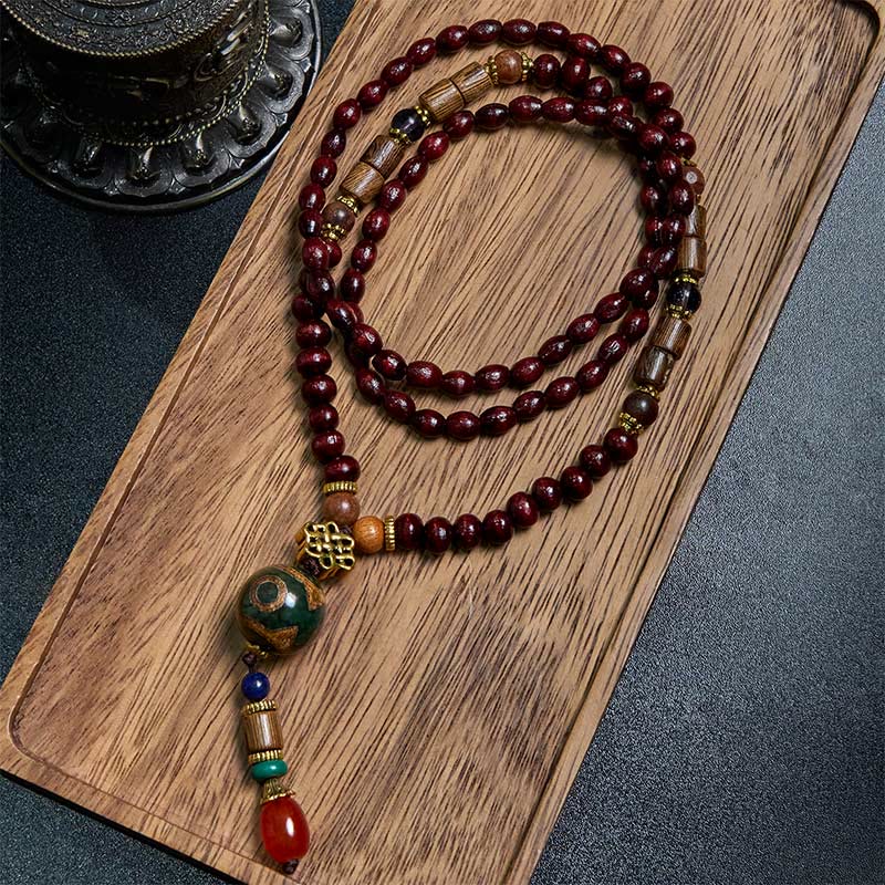 KarmaRipple's Tibetan Handmade Wenge Wood Protection Dzi Bead Elephant Head Pendant Necklace p1