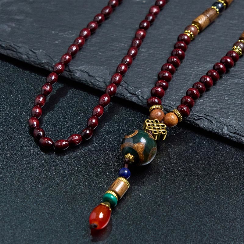KarmaRipple's Tibetan Handmade Wenge Wood Protection Dzi Bead Elephant Head Pendant Necklace p5
