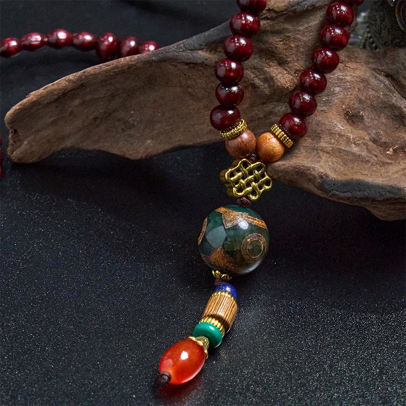 KarmaRipple's Tibetan Handmade Wenge Wood Protection Dzi Bead Elephant Head Pendant Necklace p6