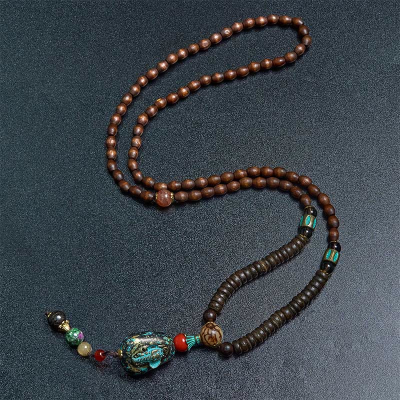 KarmaRipple's Tibetan Handmade Wenge Wood Protection Dzi Bead Elephant Head Pendant Necklace p10