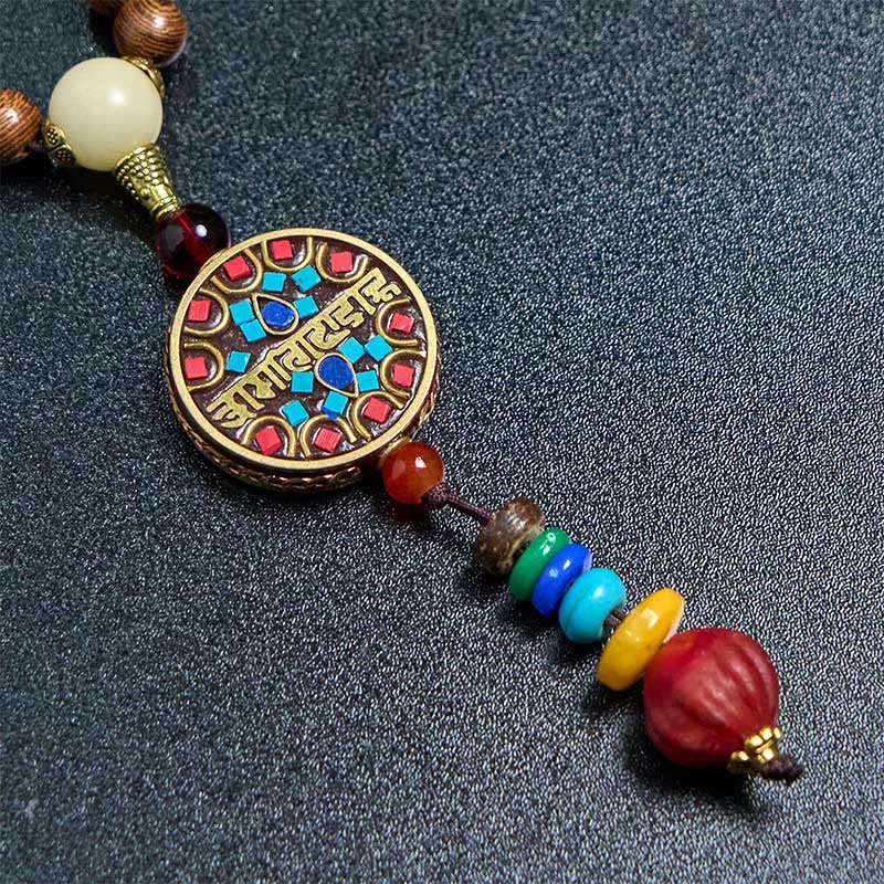 KarmaRipple's Tibetan Handmade Coconut Shell Schima Wood Great Bright Mantra Bronze Bead Balance Pendant Necklace p6