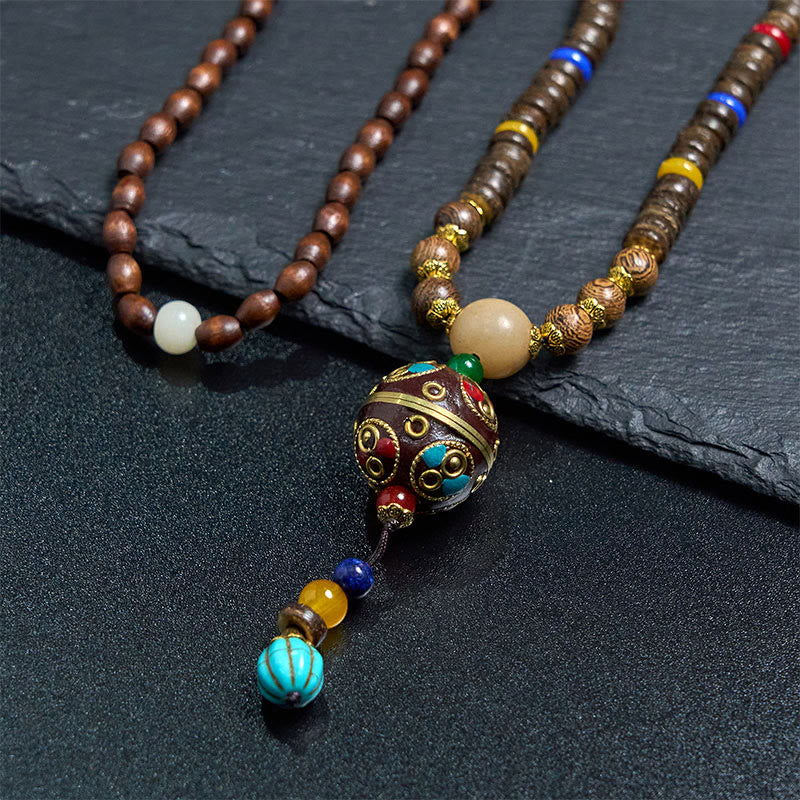 KarmaRipple's Tibetan Handmade Coconut Shell Schima Wood Great Bright Mantra Bronze Bead Balance Pendant Necklace p11