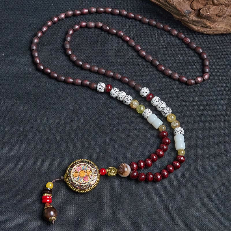 KarmaRipple's Tibetan Handmade Wood Beadwork Om Mani Padme Hum Samantabhadra Bodhisattva Purity Pendant Necklace p10