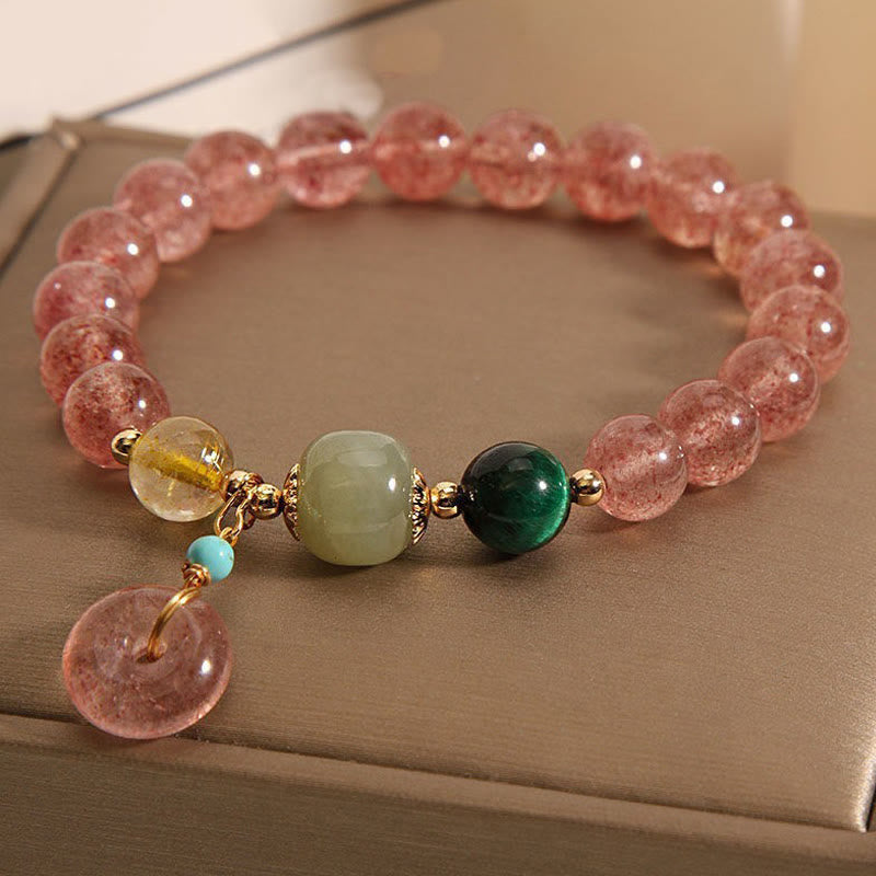 KarmaRipple's Authentic Strawberry Quartz Peace Buckle Jade Positive Bracelet p2