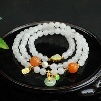 KarmaRipple's Authentic Ivory Jade Multi-layer Gourd Peace Buckle Fu Character Fortune Bracelet