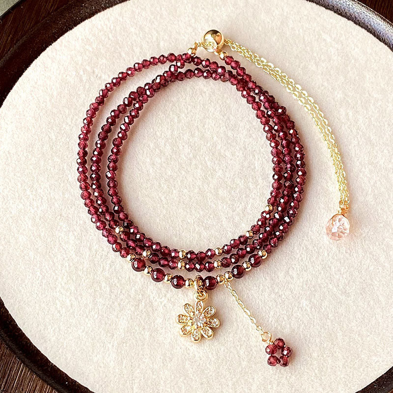 KarmaRipple's Authentic 2.5mm Garnet Beadwork Flower Purification Multilayer Bracelet p1