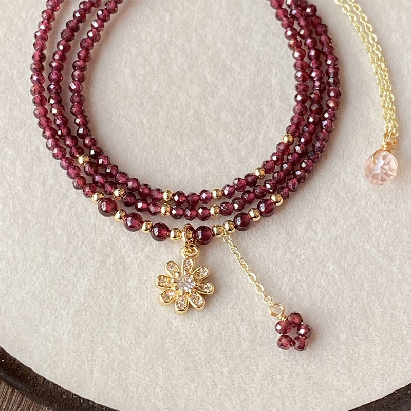 KarmaRipple's Authentic 2.5mm Garnet Beadwork Flower Purification Multilayer Bracelet p3