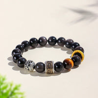 KarmaRipple's Silver Sheen Obsidian Tiger Eye Om Mani Padme Hum Protection Bracelet