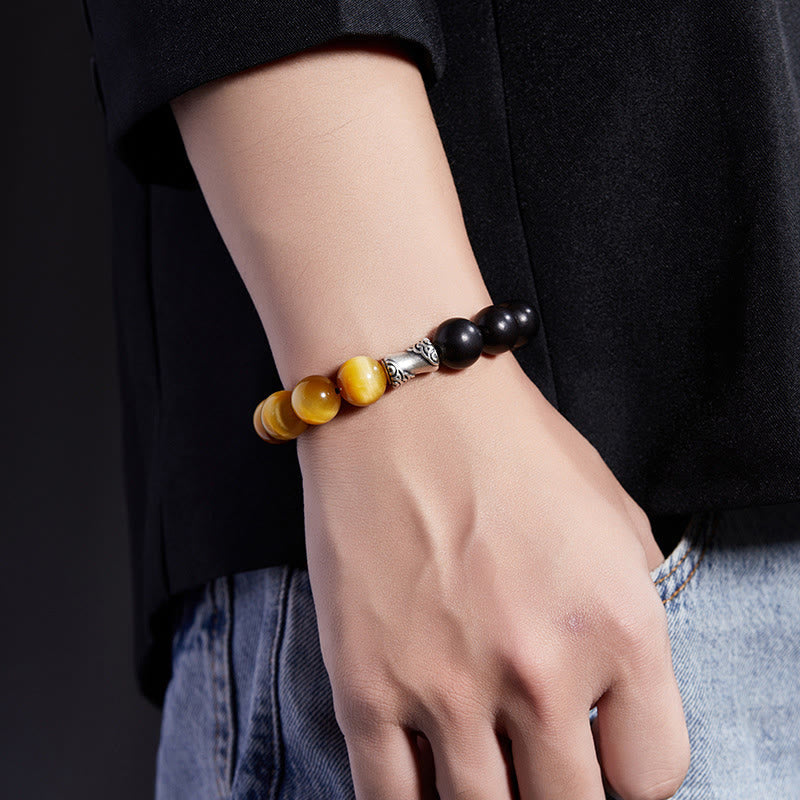 KarmaRipple's 999 Sterling Silver Ebony Tiger Eye Black Obsidian Relax Bracelet p9