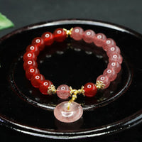 KarmaRipple's Strawberry Quartz Red Agate Peace Buckle Positive Fortune Bracelet
