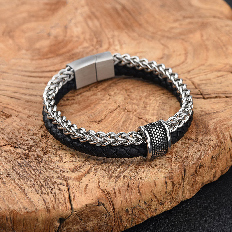 KarmaRipple's Leather Double Layer Titanium Steel Balance Magnetic Buckle Bracelet p1